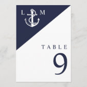 Marine Blauw Nautisch Monogram Trouwtafel Nummer Kaart (Achterkant)