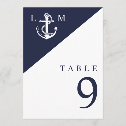 Marine Blauw Nautisch Monogram Trouwtafel Nummer Kaart (Achterkant)