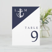 Marine Blauw Nautisch Monogram Trouwtafel Nummer Kaart (Staand voorkant)