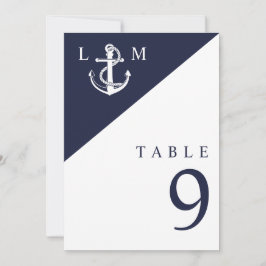Marine Blauw Nautisch Monogram Trouwtafel Nummer Kaart