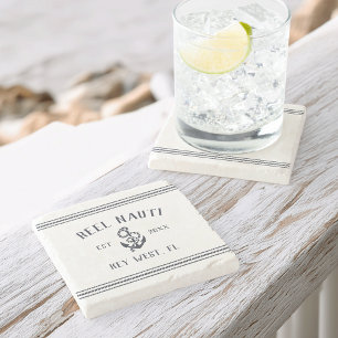 Marine Blauw Nautisch Rustiek Anker Boot Naam Stenen Onderzetter