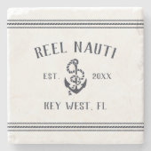 Marine Blauw Nautisch Rustiek Anker Boot Naam Stenen Onderzetter (Voorkant)