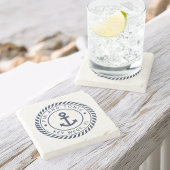 Marine Blauw Nautisch Touw & Anker Boot Naam Stenen Onderzetter