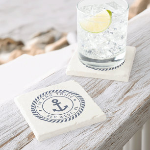 Marine Blauw Nautisch Touw & Anker Boot Naam Stenen Onderzetter