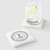 Marine Blauw Nautisch Touw & Anker Boot Naam Stenen Onderzetter (Zijkant)