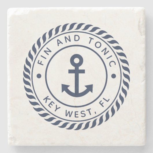 Marine Blauw Nautisch Touw & Anker Boot Naam Stenen Onderzetter (Voorkant)