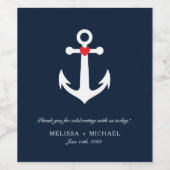 Marine Blauw Nautische Anker Bruiloft Dank u Wijn Etiket (Enkel label)