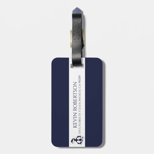 Marine blauw nautische anker jachthaven bloesem bagagelabel (Achterkant verticaal)