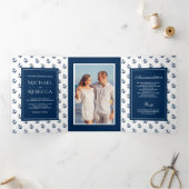 Marine Blauw Nautische Ankers Foto Bruiloft Drieluik Uitnodiging (Binnen)
