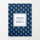 Marine Blauw Nautische Ankers Foto Bruiloft Drieluik Uitnodiging (Cover)