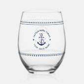 Marine Blauw Nautische Boot Anker Blauwe Sterren Wijnglas Zonder Voet (Achterkant)