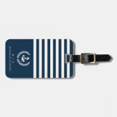 Marine Blauw Nautische Boot Anker | Monogram Aange Bagagelabel (Voorkant horizontaal)