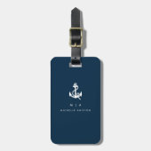 Marine Blauw Nautische Boot Anker | Monogram Aange Bagagelabel (Voorkant verticaal)