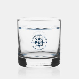 Marine Blauw Nautische Boot Wiel Blauwe Sterren Whisky Glas