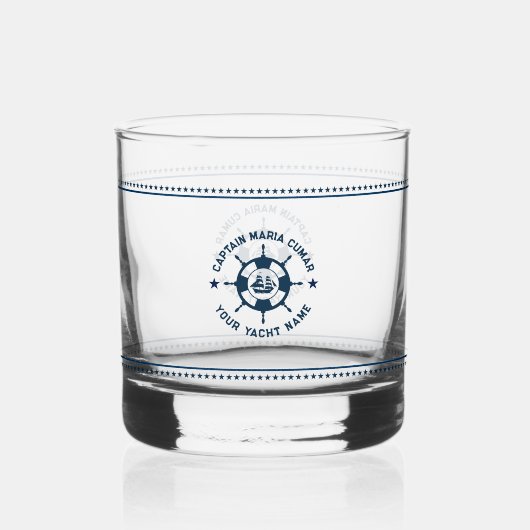 Marine Blauw Nautische Boot Wiel Blauwe Sterren Whisky Glas (Voorkant)
