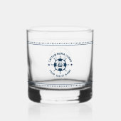 Marine Blauw Nautische Boot Wiel Blauwe Sterren Whisky Glas (Achterkant)