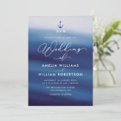 marine blauw nautische bruiloft uitnodiging (Staand voorkant)
