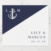 Marine Blauw Nautische Moderne Elegante Monogram H Sparkling Wijnetiket (Enkel label)