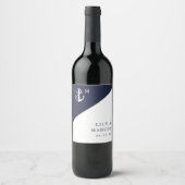 Marine Blauw Nautische Moderne Elegante Monogram H Wijn Etiket (Voorkant)