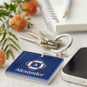 Marine Blauw Nauwe Gezagvoerder Monogram Sleutelhanger (Voorkant Rechts)