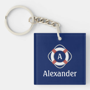 Marine Blauw Nauwe Gezagvoerder Monogram Sleutelhanger