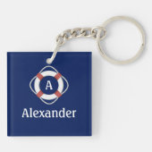 Marine Blauw Nauwe Gezagvoerder Monogram Sleutelhanger (Achterkant)