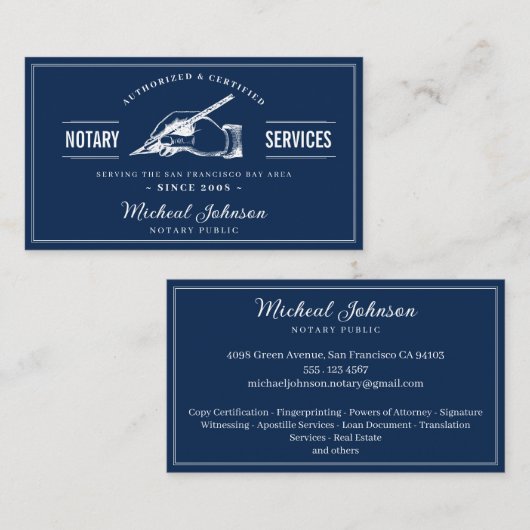 marine blauw Notaris Services Professional Visitekaartje (Voorkant / Achterkant)