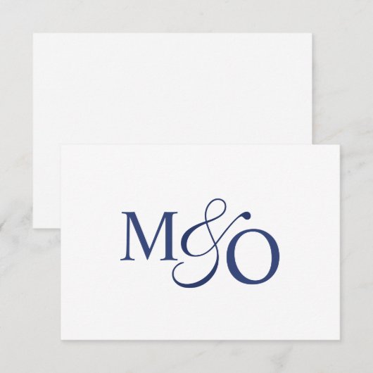 Marine Blauw Paar Ampersand Monogram Notitiekaartje (Voorkant / Achterkant)
