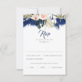 Marine Blauw Pampas Grass Bloemen Tropen Bruiloft  RSVP Kaartje (Voorkant)