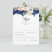 Marine Blauw Pampas Grass Bloemen Tropen Bruiloft  RSVP Kaartje (Staand voorkant)