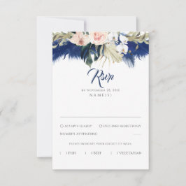 Marine Blauw Pampas Grass Bloemen Tropen Bruiloft  RSVP Kaartje
