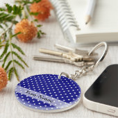 Marine blauw polka dot patroon sleutelhanger (Voorkant Rechts)