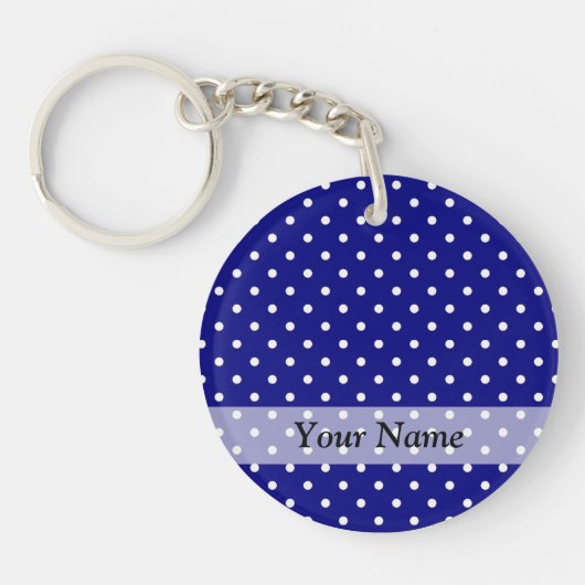 Marine blauw polka dot patroon sleutelhanger (Voorkant)