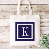 Marine Blauw Preppy Vierkant Monogram Tote Bag