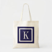 Marine Blauw Preppy Vierkant Monogram Tote Bag (Voorkant)