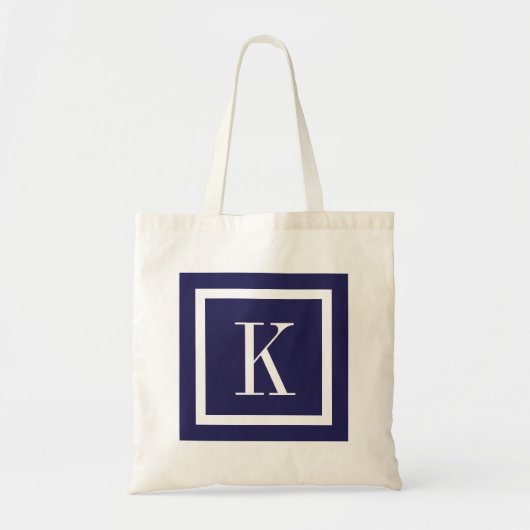 Marine Blauw Preppy Vierkant Monogram Tote Bag (Voorkant)