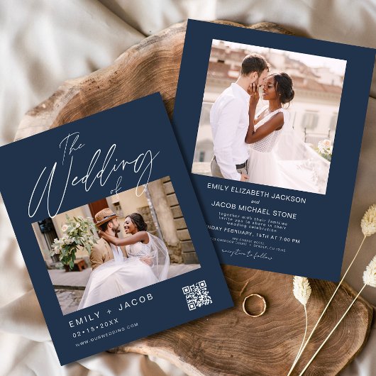 Marine Blauw QR Code Foto Uitnodiging van de bruil Flyer