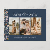 Marine Blauw QR Code Wildflower Bloemen Huwelijk Aankondigingskaart (Voorkant)