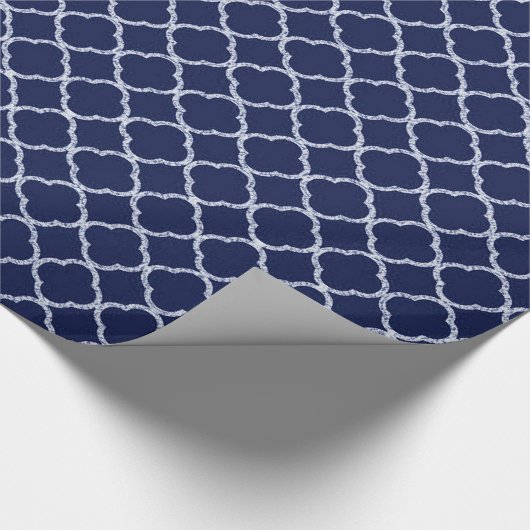 Marine Blauw Quaterfoil Lattice Wrapping Papier (Hoek)