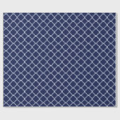 Marine Blauw Quaterfoil Lattice Wrapping Papier (Vlak)