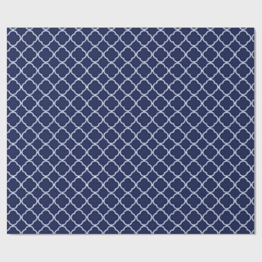 Marine Blauw Quaterfoil Lattice Wrapping Papier (Vlak)