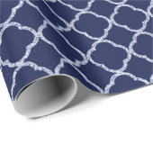 Marine Blauw Quaterfoil Lattice Wrapping Papier (Rol Hoek)