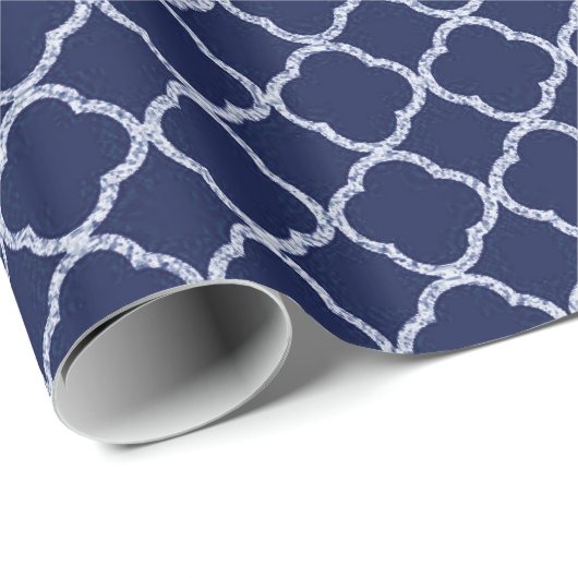 Marine Blauw Quaterfoil Lattice Wrapping Papier (Rol Hoek)