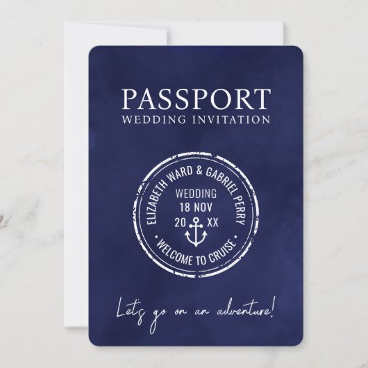 Marine Blauw Reizen Paspoort Bestemming Bruiloft Kaart (Voorkant)