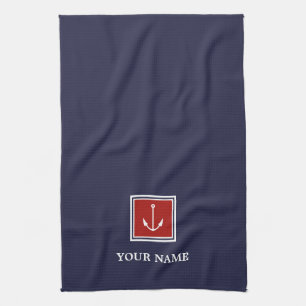 Marine Blauw Rood Anker Gepersonaliseerde Keuken H Theedoek
