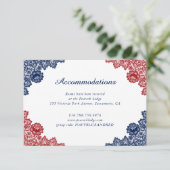 Marine Blauw Rood Bloemen Kant Trouwaccommodatie Informatiekaartje (Staand voorkant)