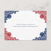 Marine Blauw Rood Bloemen Kant Trouwaccommodatie Informatiekaartje (Achterkant)