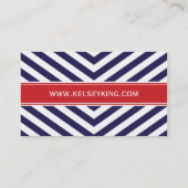 Marine Blauw & Rood Chevron Stripes Monogram Visitekaartje (Achterkant)