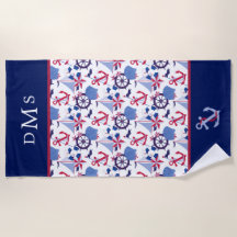 Marine Blauw Rood Nautisch Patroon Monogram