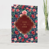 Marine Blauw Rood Rozen Bloemen Goud Indische Brui (Achterkant)